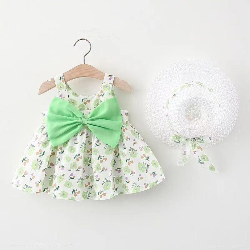 Girls' Summer Sleeveless Bow Dress with Hat