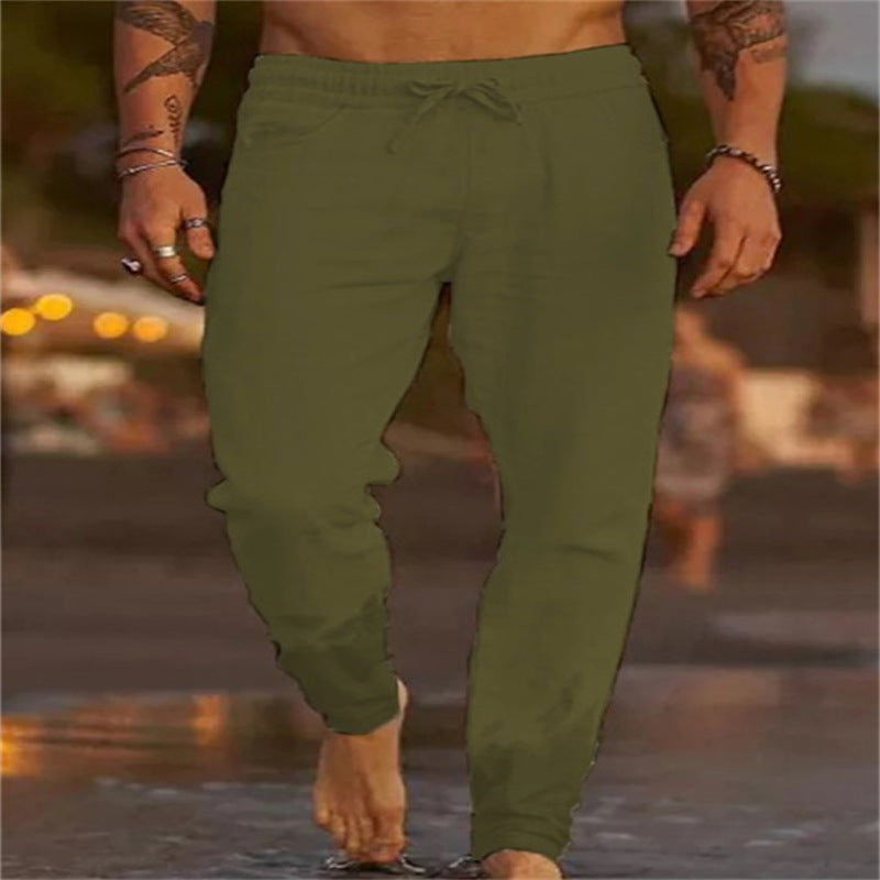Men's Solid Color Drawstring Casual Trousers