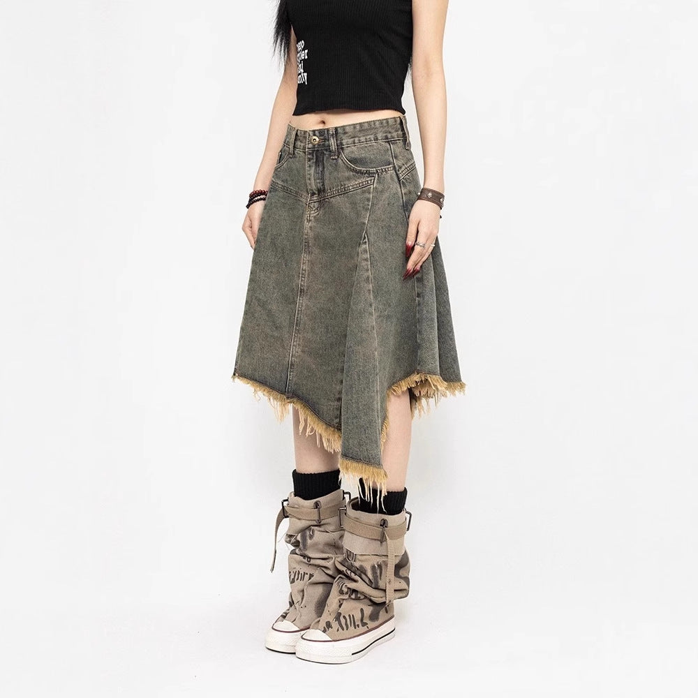 Retro High-Waisted Denim Skirt