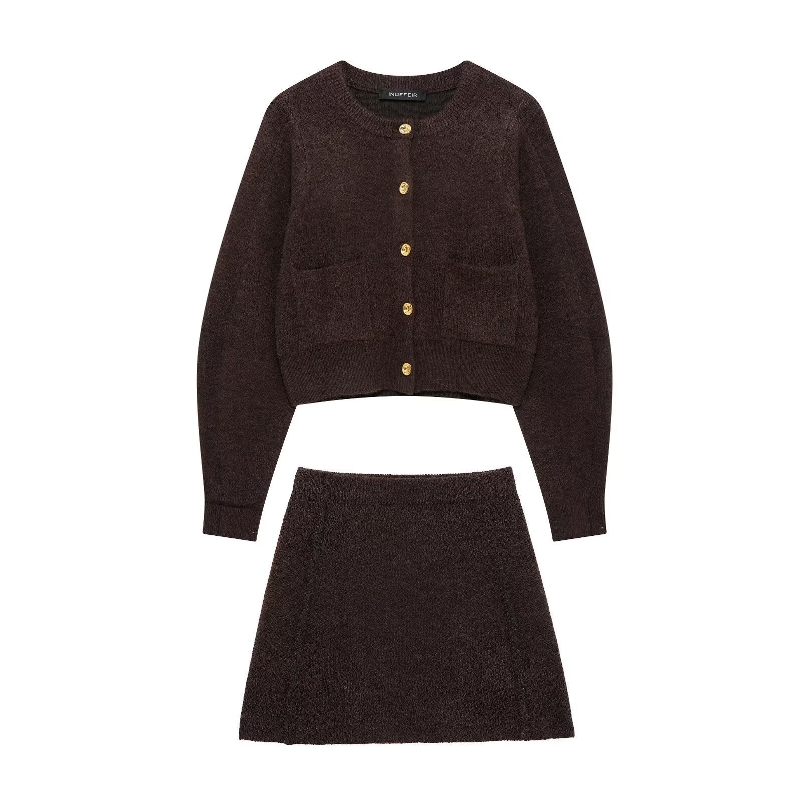 Women's Long sleeve knitted sweater and mini skirt set