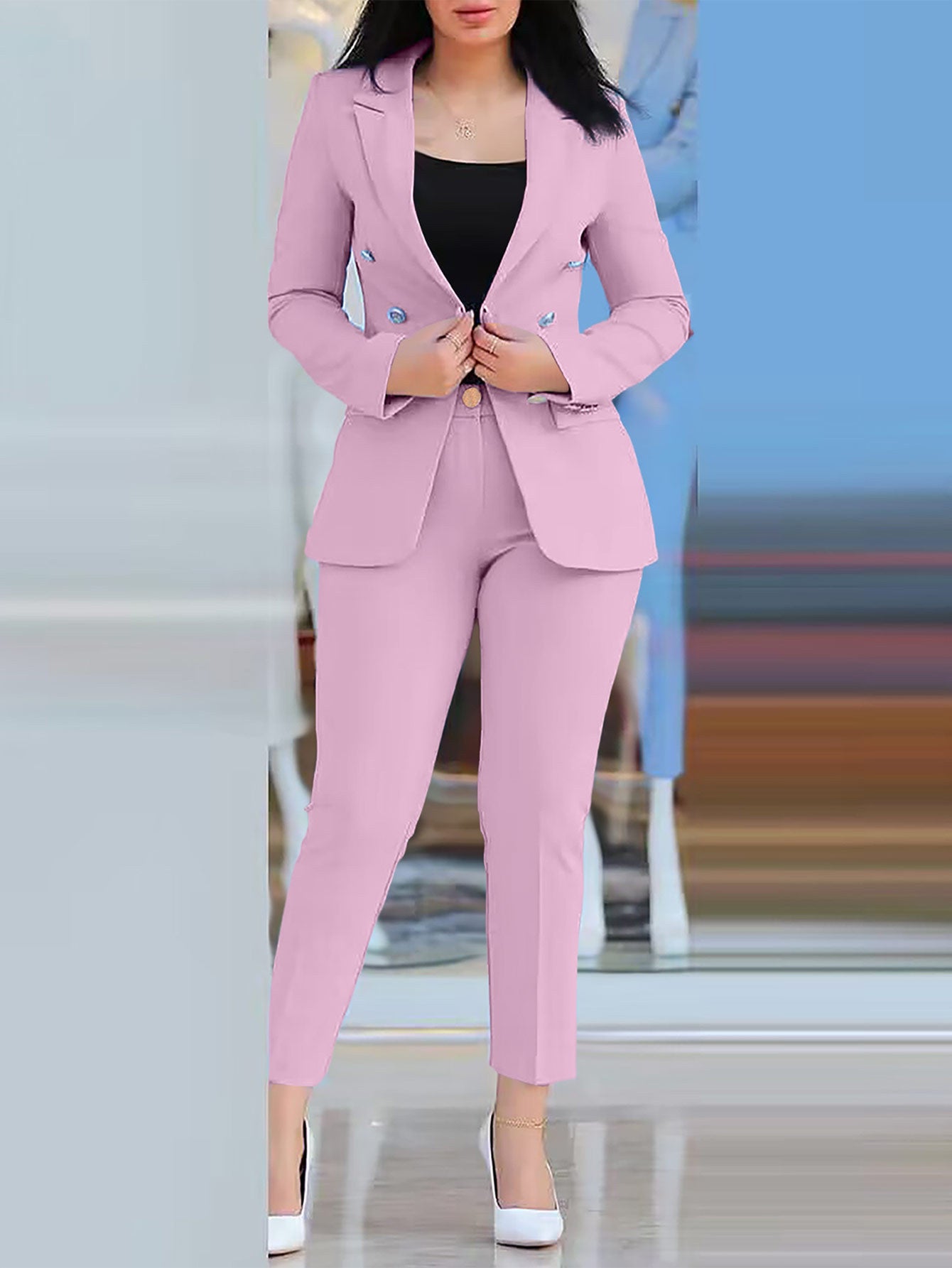 Women's Double-Breasted Slim-Fit Suit Set