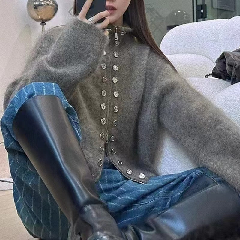 Women's Lazy Style Double-Breasted Knitted Cardigan