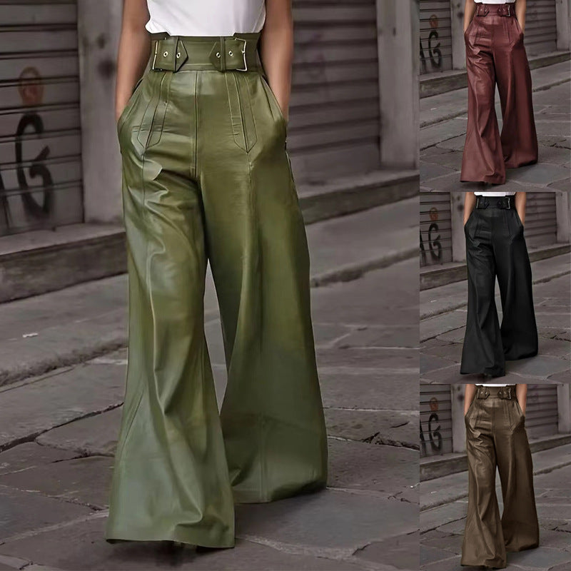 Flared High Waist PU Leather Pants