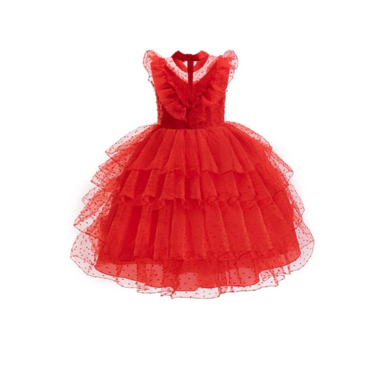 Red wedding dress performance dress