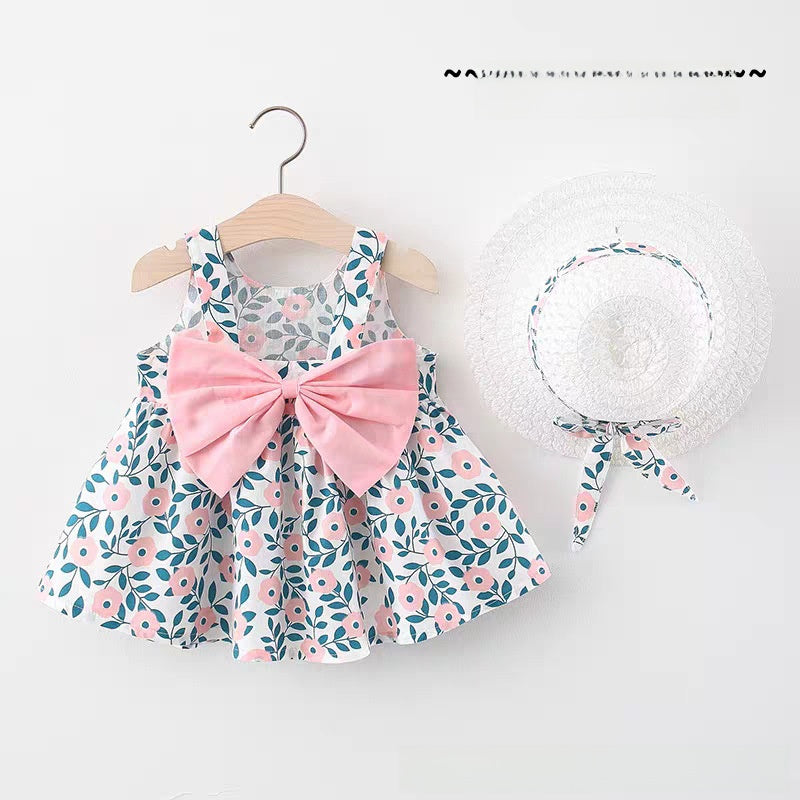 Girls' Floral Summer Dress with Hat