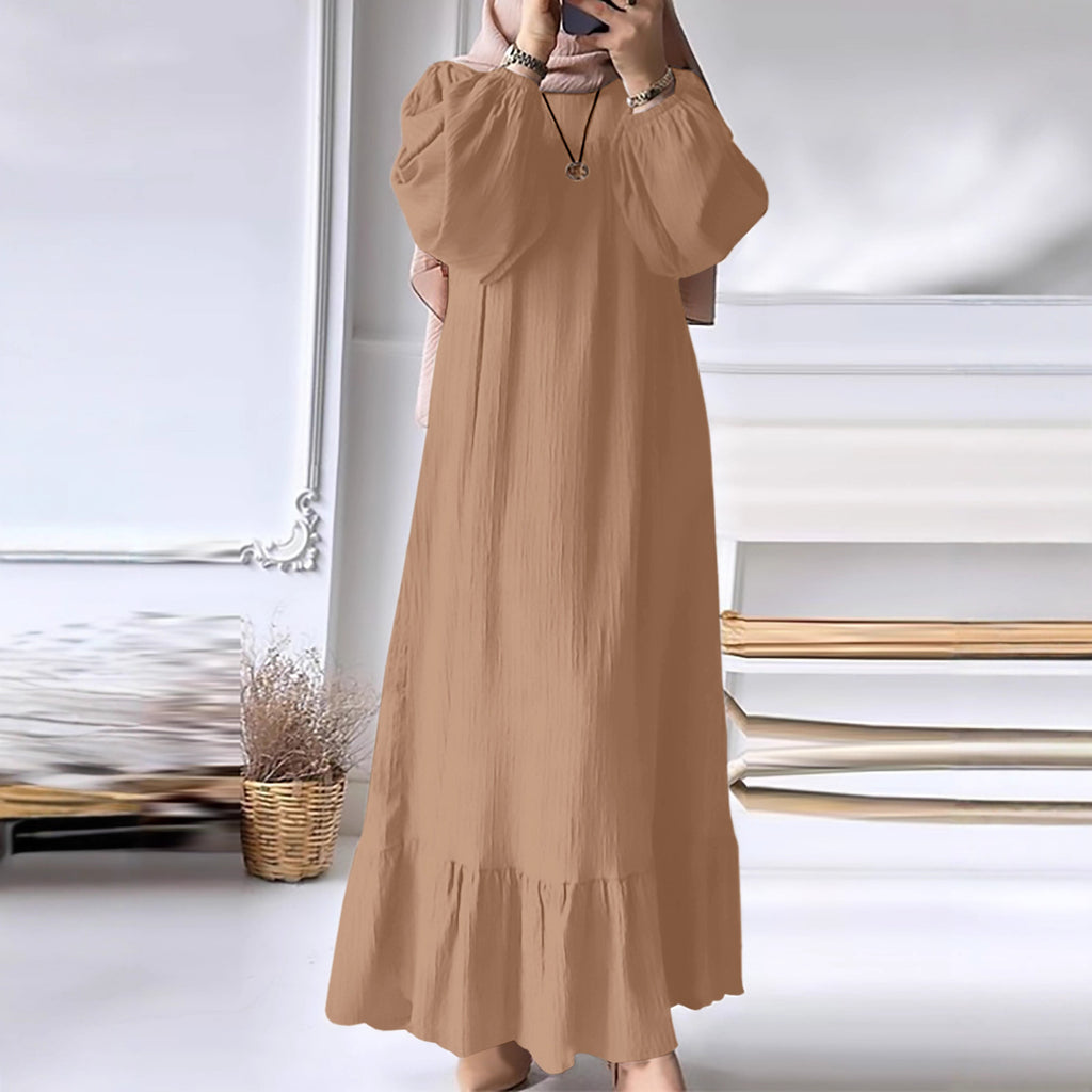 Women's Long Robe Dress with Puff Sleeves