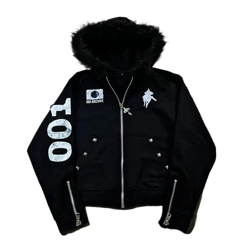 Men's Rivet Detail Hooded Cardigan