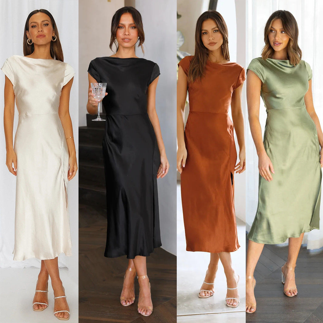 Satin solid-colored dress