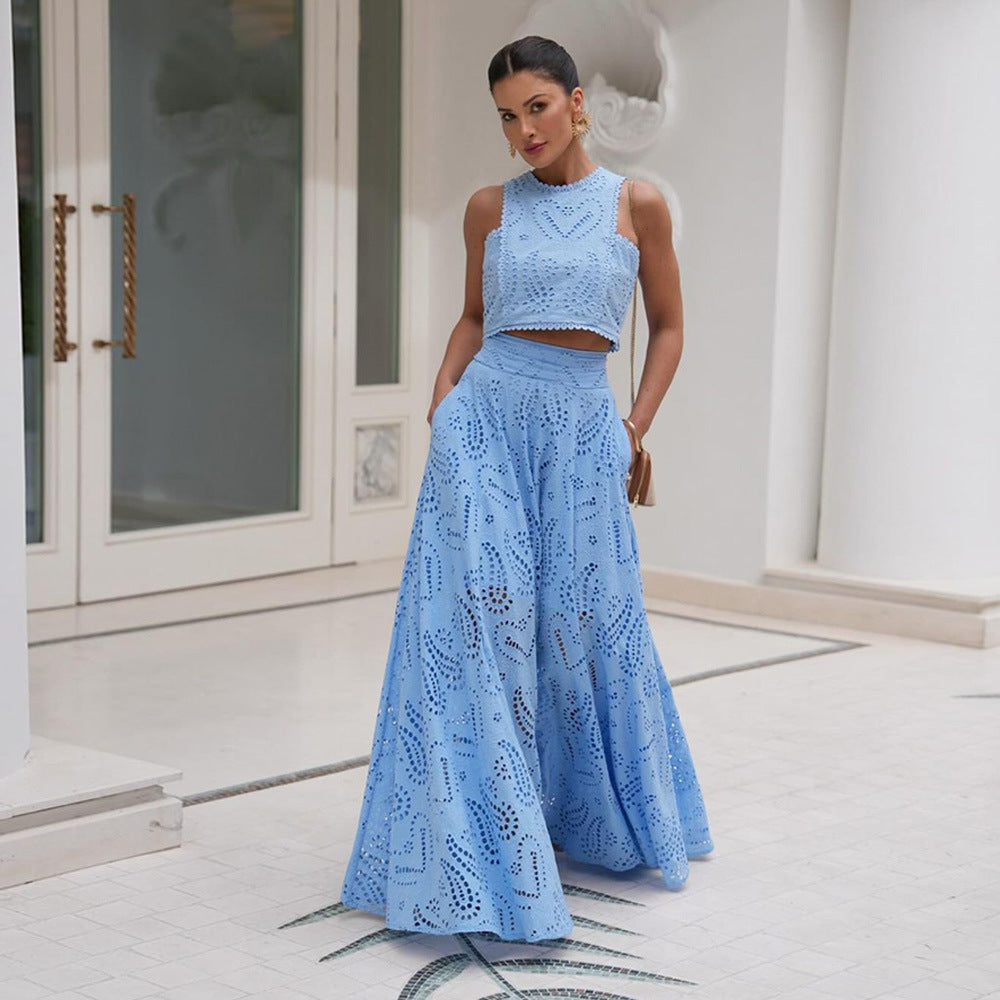 Elegant Sleeveless Lace Skirt Two-Piece Set
