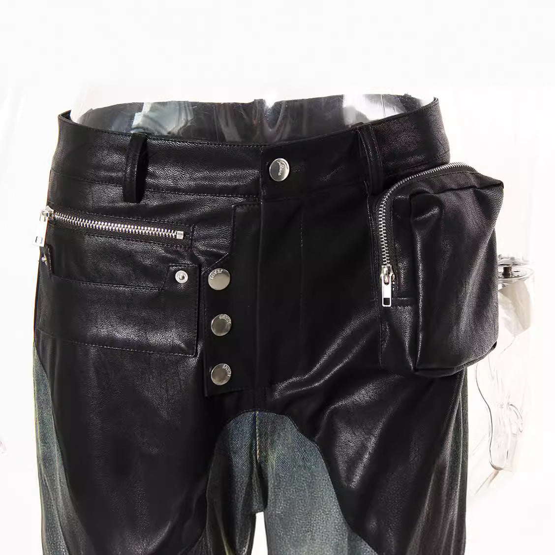 Men's Straight Workwear Pants with PU Leather Details