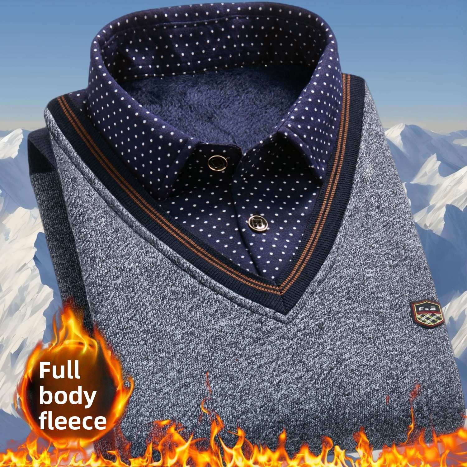 Winter fleece knitted sweater - fake two pieces