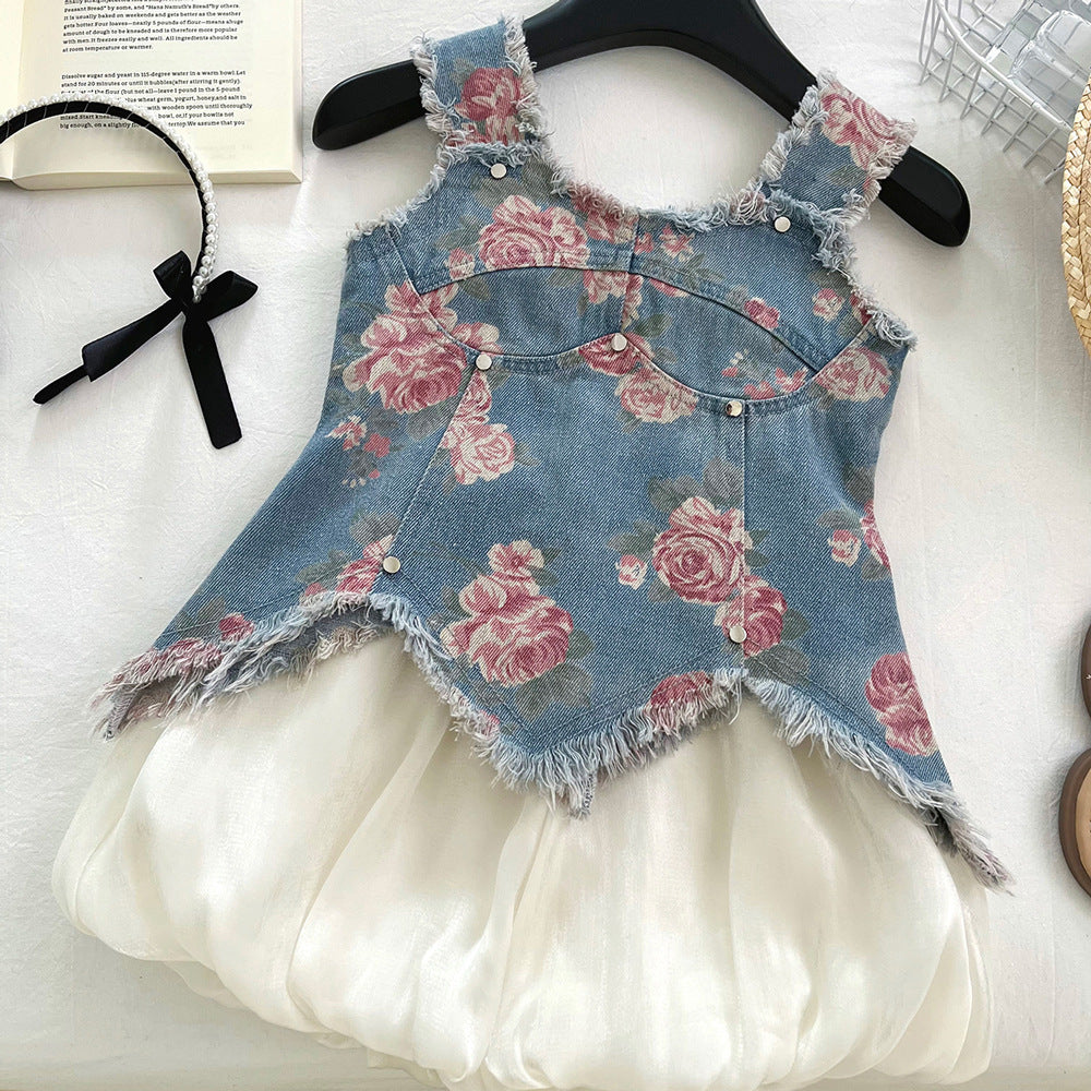 Girls' Denim Suspender Shorts