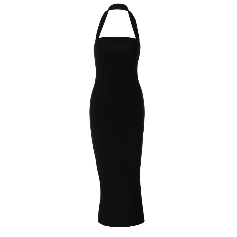 Halter-neck solid-color dress