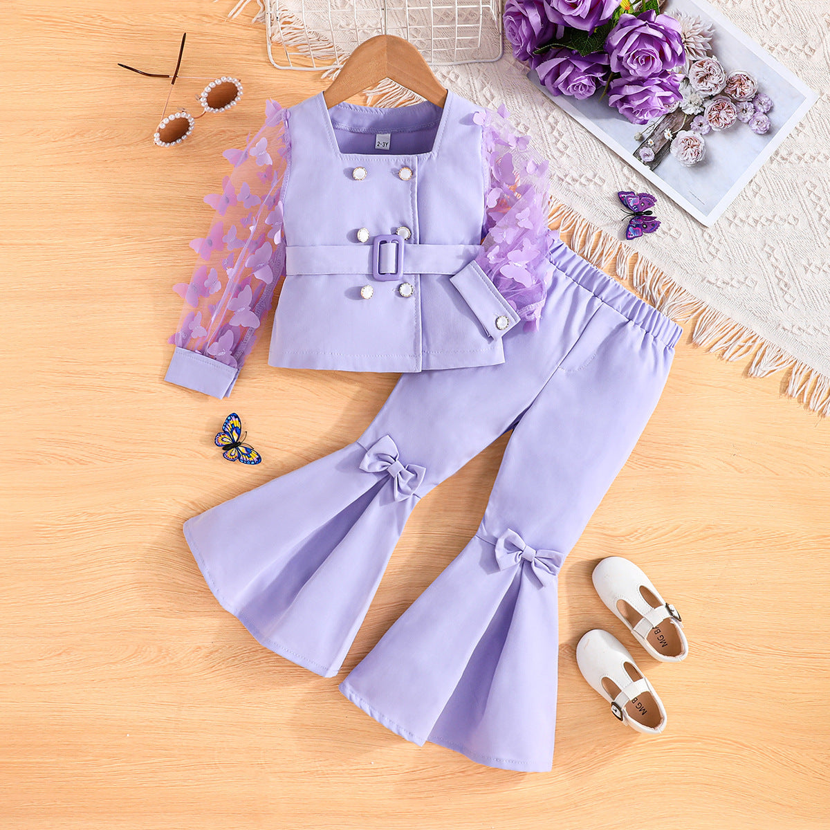 Girls' Mesh Jacket and Flared Pants Set