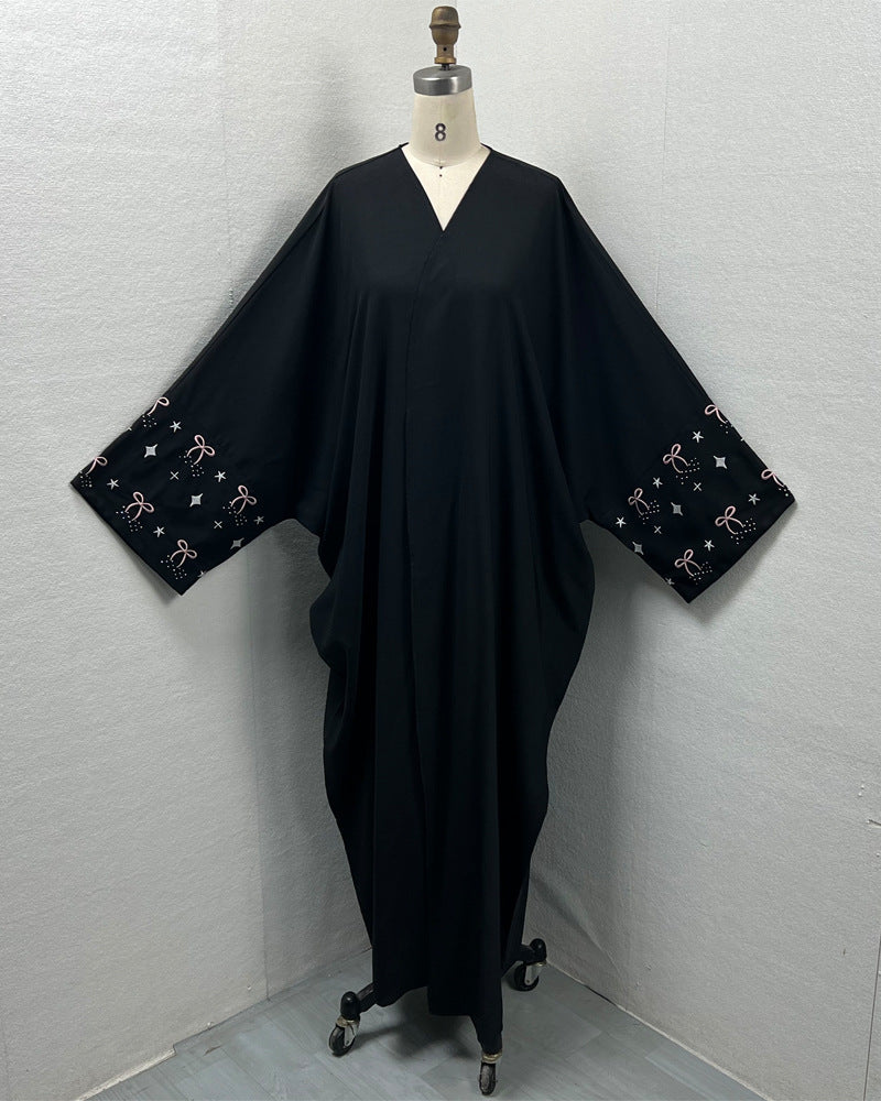 Embroidered and diamond-encrusted long robe