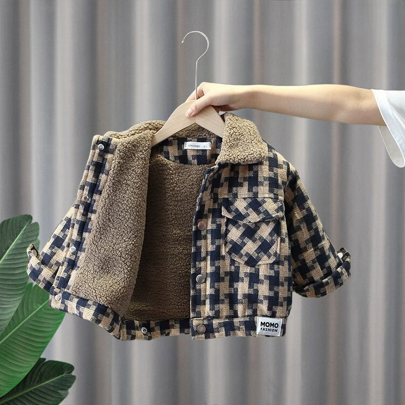 Boys' Plaid Fleece Hooded Jacket