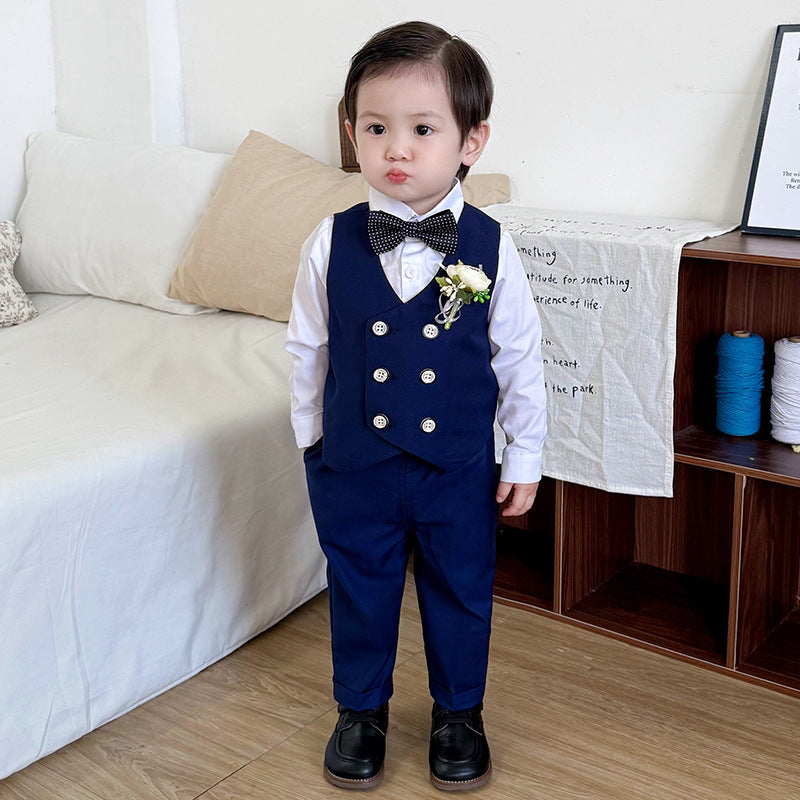 Boys' Formal Suit Set with Bow Tie and Corsage