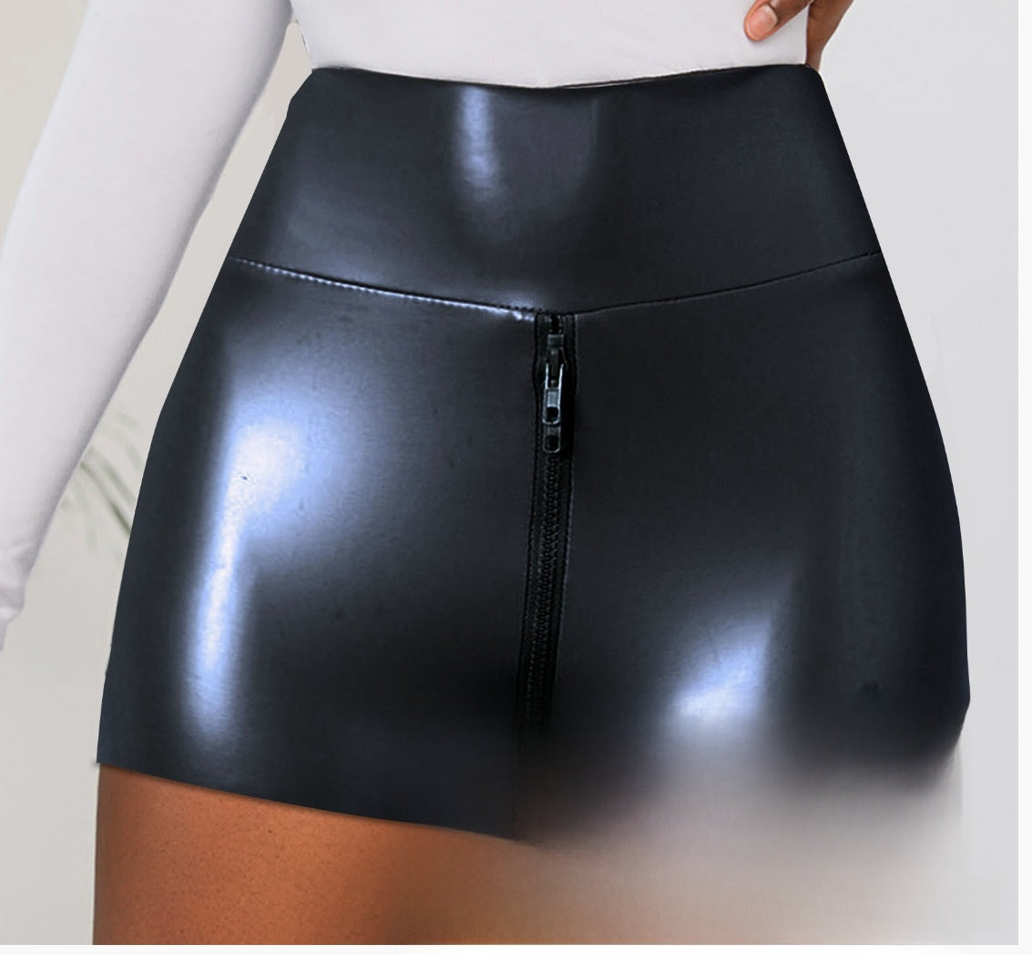 Women's High-Waisted PU Leather Shorts