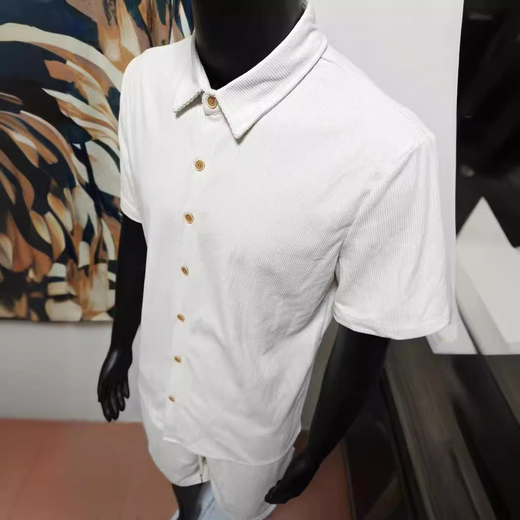 Men's Corduroy Short Sleeve Shirt and Shorts Set