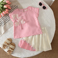 Floral vest pleated skirt - Two-piece set top and shorts with skirt