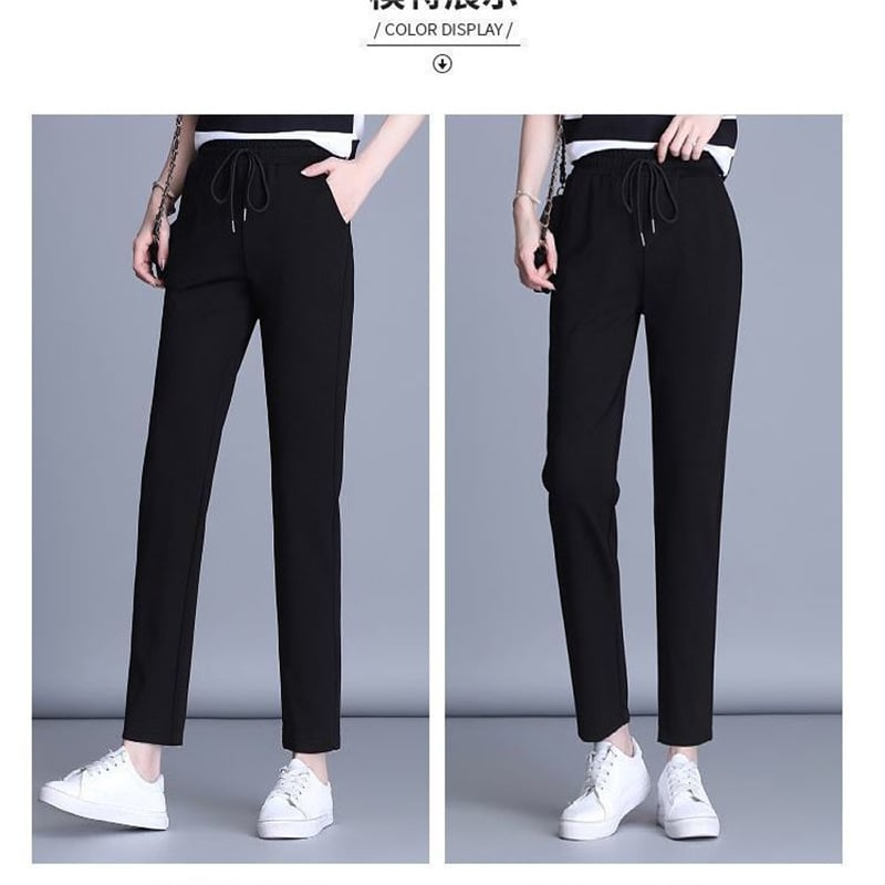 Women's High-Waisted Cotton Straight Casual Pants ? Summer Thin Elastic Trousers