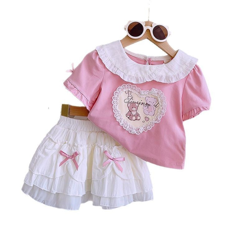 Girls' Summer Bubble Sleeve Outfit