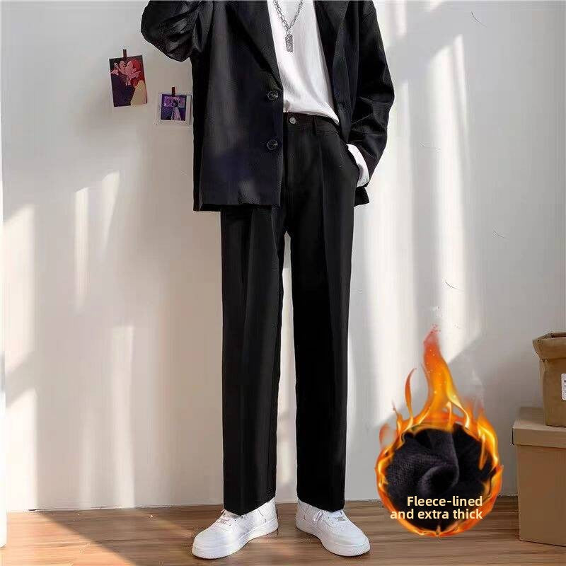 Men's Fleece-Lined Straight Leg Casual Trousers