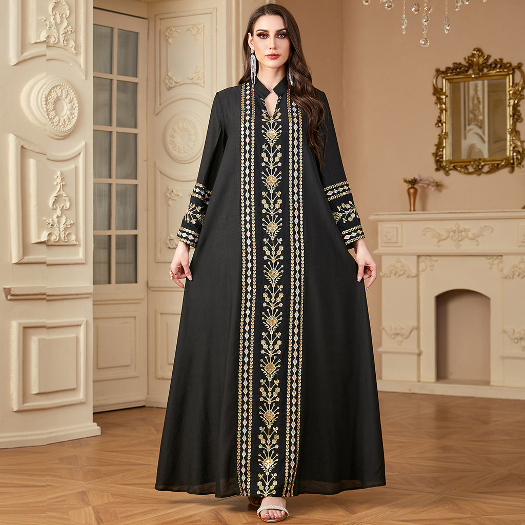Muslim embroidery patchwork long dress