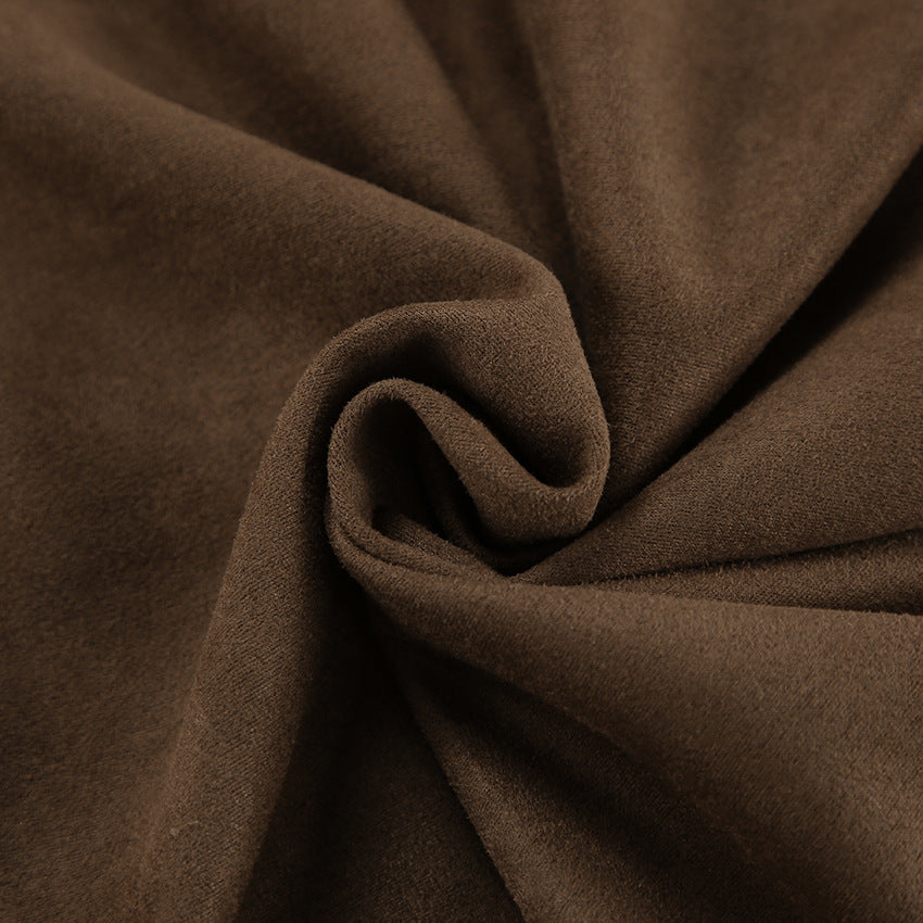 Vintage Brown Knitted Suede High Waist Straight Skirt