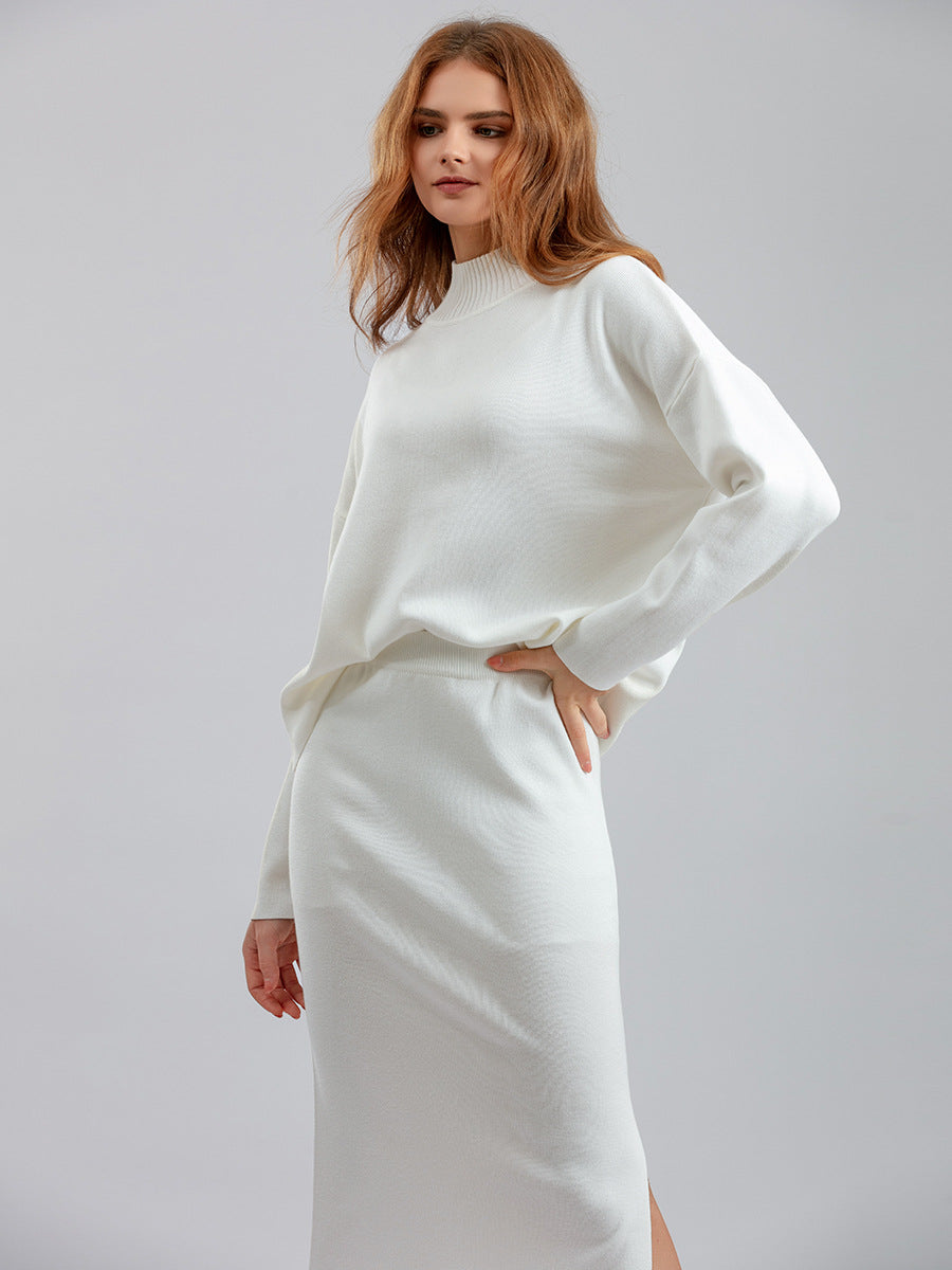 Two-piece set sweater top and long skirt