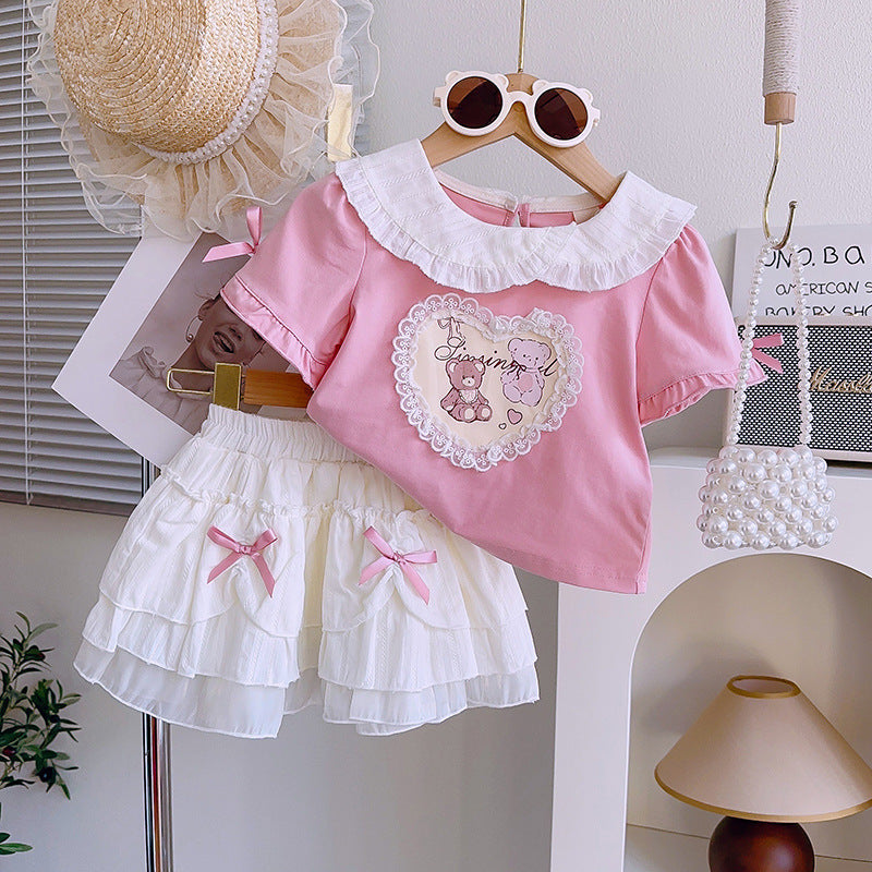 Girls' Summer Bubble Sleeve Outfit