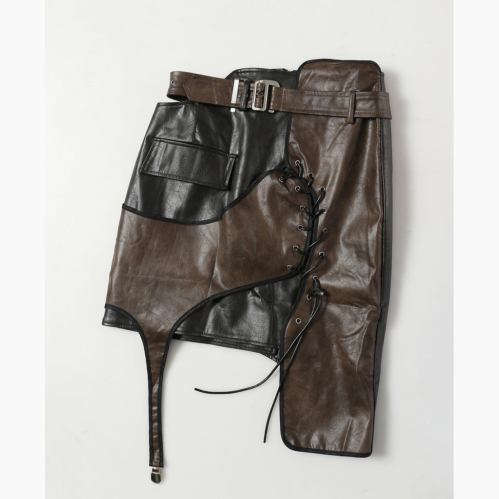 Irregularly patterned leather skirt