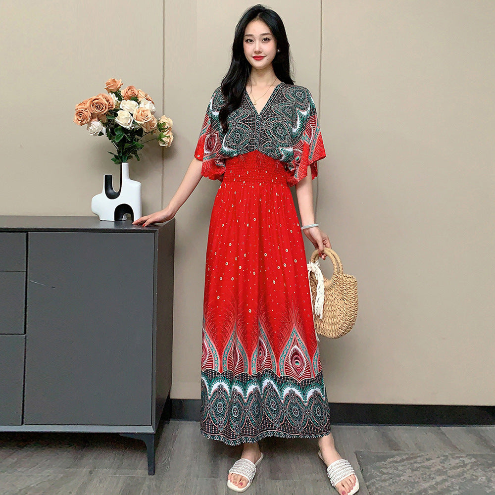 V-neck beach vacation dress