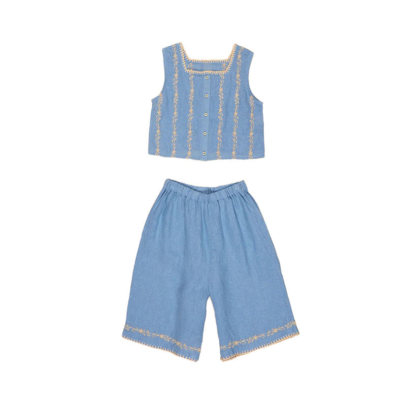Girls' Summer Two-Piece Outfit with Floral Design