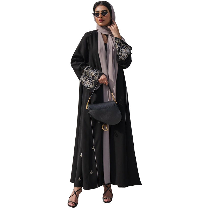 Embroidered patchwork outer jacket cardigan robe