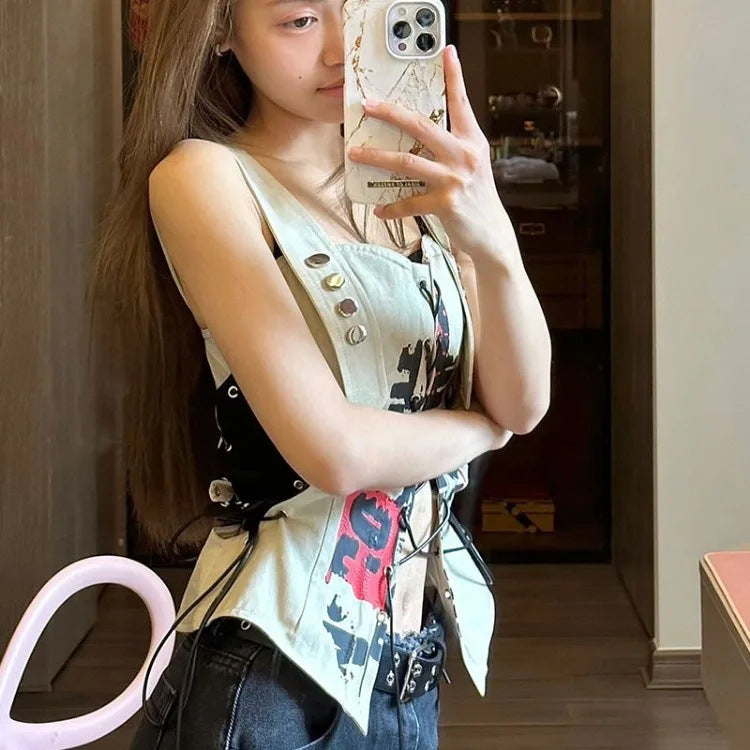 Adjustable Lace-Up Slim Fit Vest
