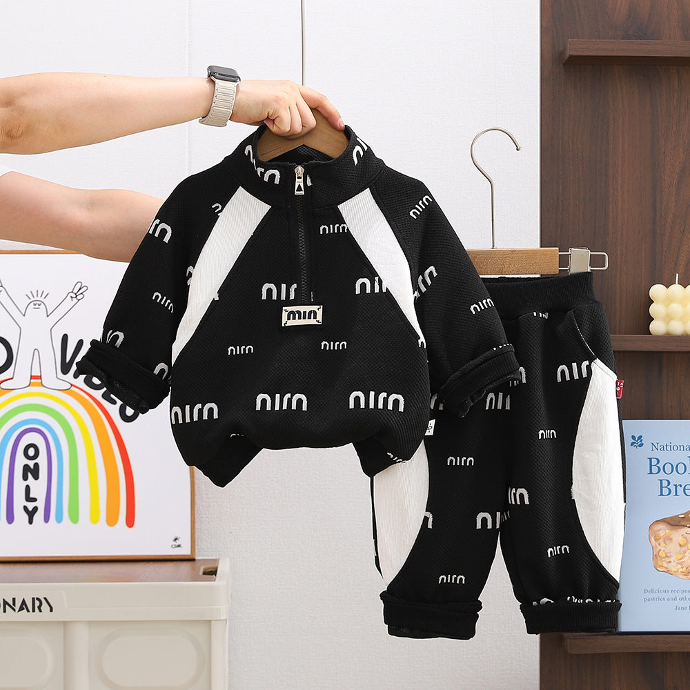 Children's Jacquard Letter Half-Zip Two-Piece