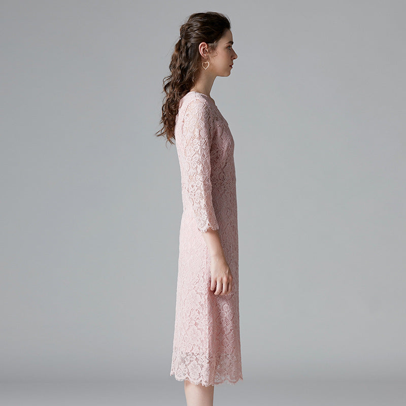 Pink Floral Lace A-line Dress