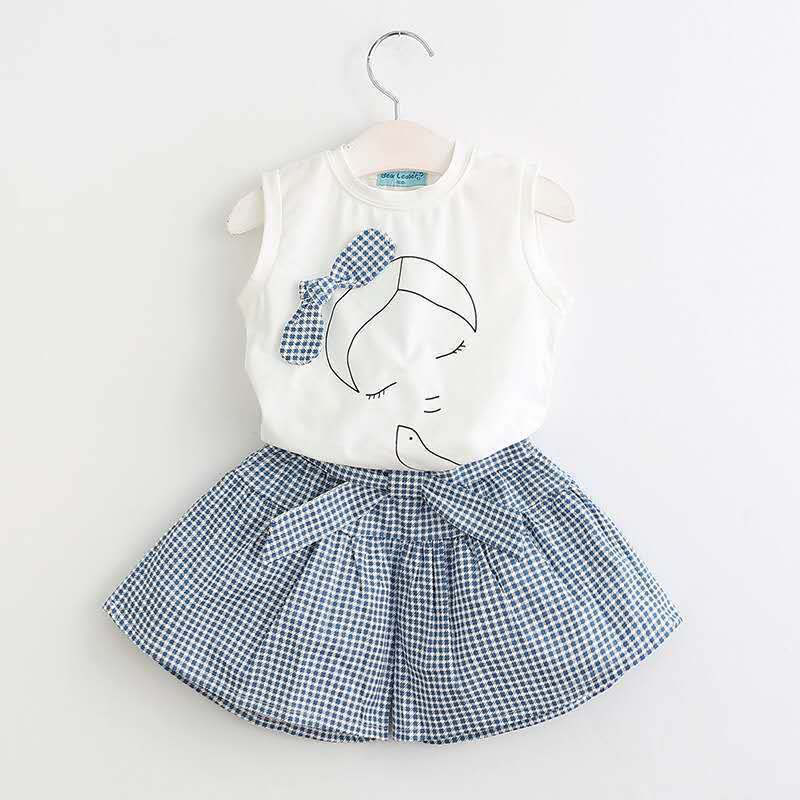 Girls' Sleeveless Top and Plaid Skirt
