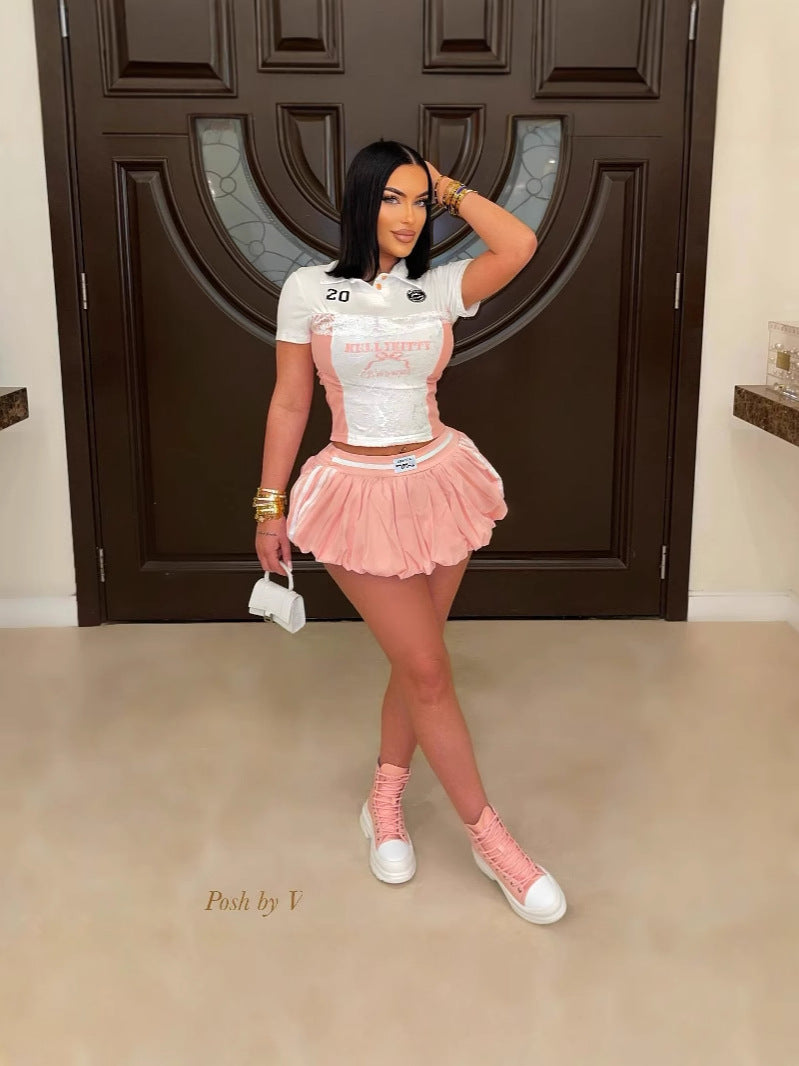 Lace Trim T-Shirt and Mini Skirt