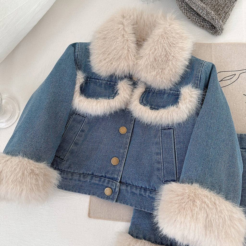 Girls' Winter Denim Jacket and Skirt