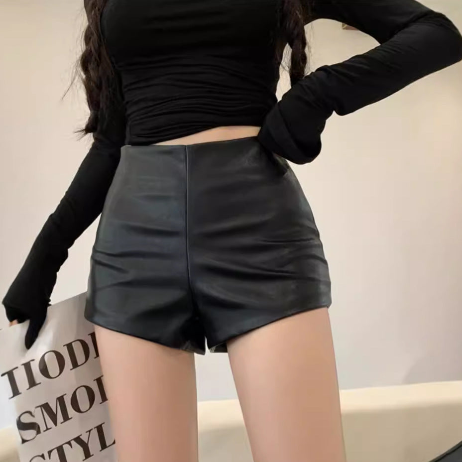 Slim-Fit High Waist PU Leather Shorts
