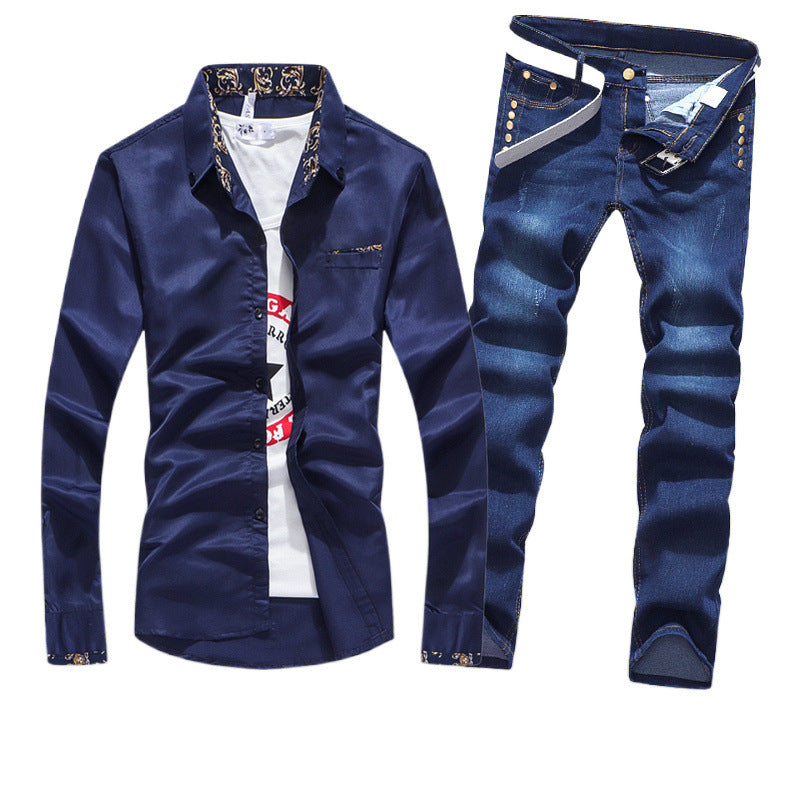 Men's Denim Jeans and Shirt Set
