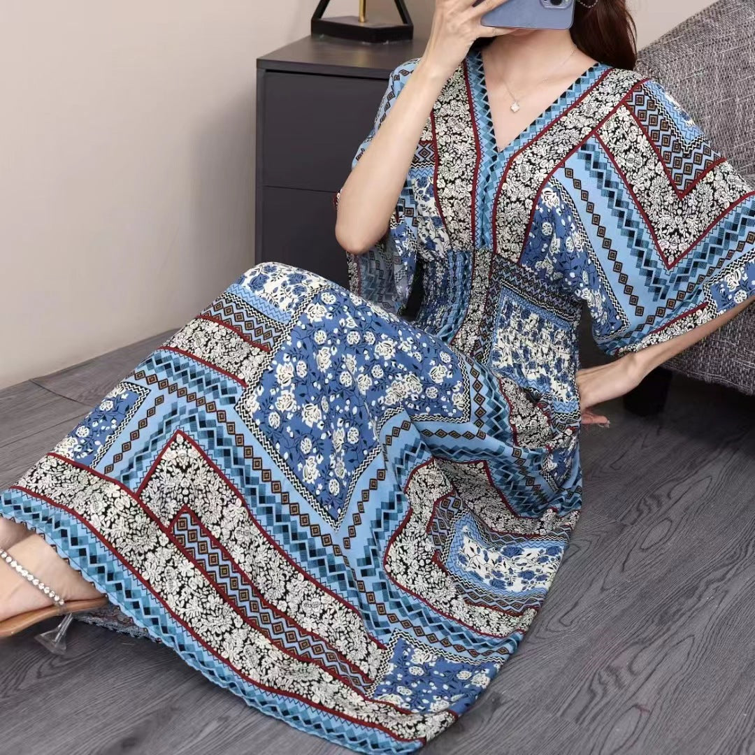 V-neck beach vacation dress