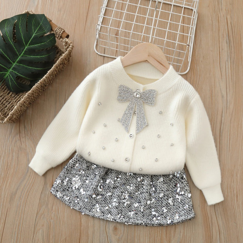 Girls' Knit Cardigan and Skirt