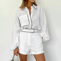 Casual Cotton Linen Long Sleeve Shirt and Shorts Set