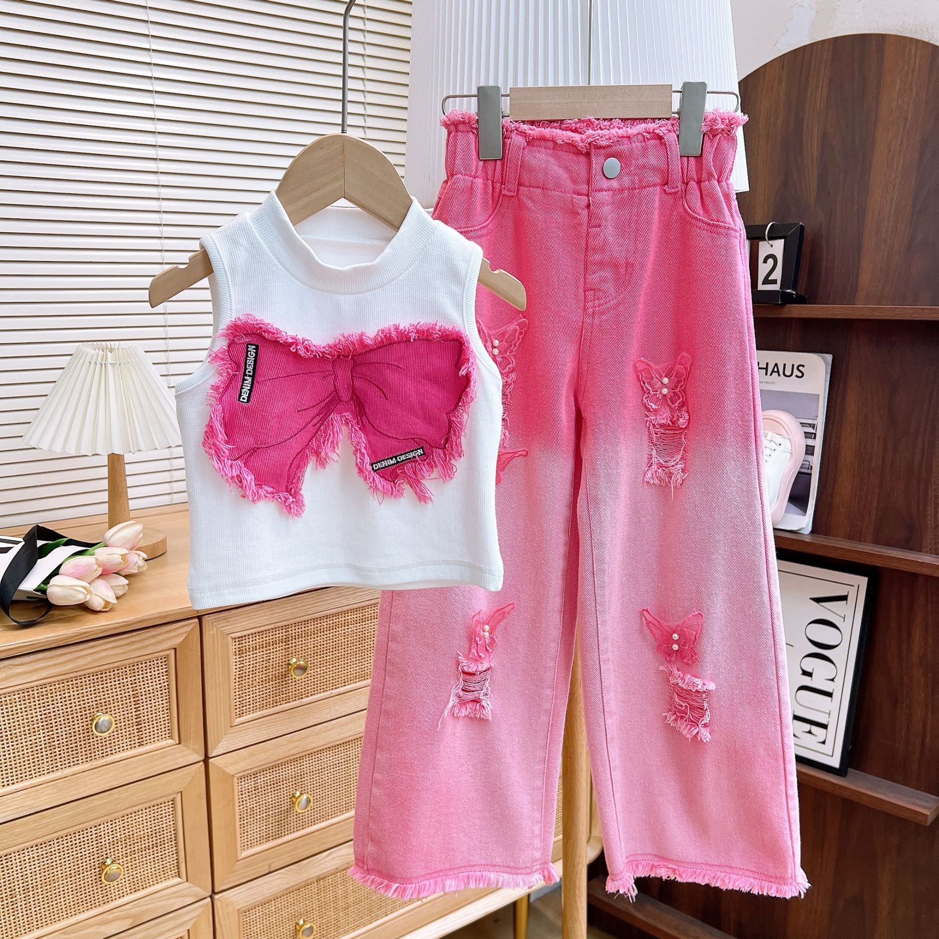 Sleeveless Ripped Jeans - Girls two-piece set