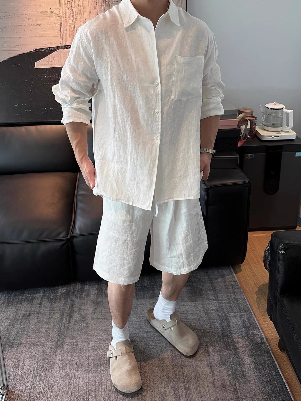 Men's Linen Shirt and Shorts Set