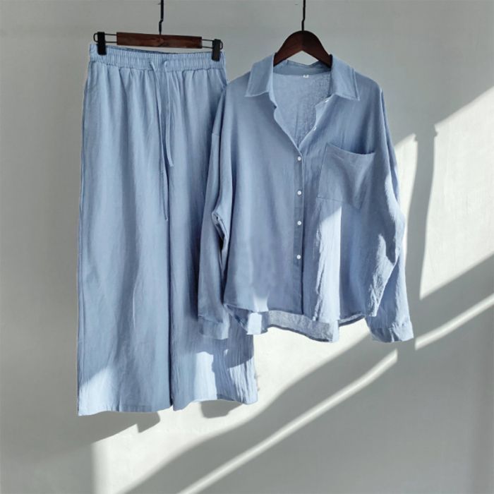 Women's cotton and linen retro plus size two-piece set