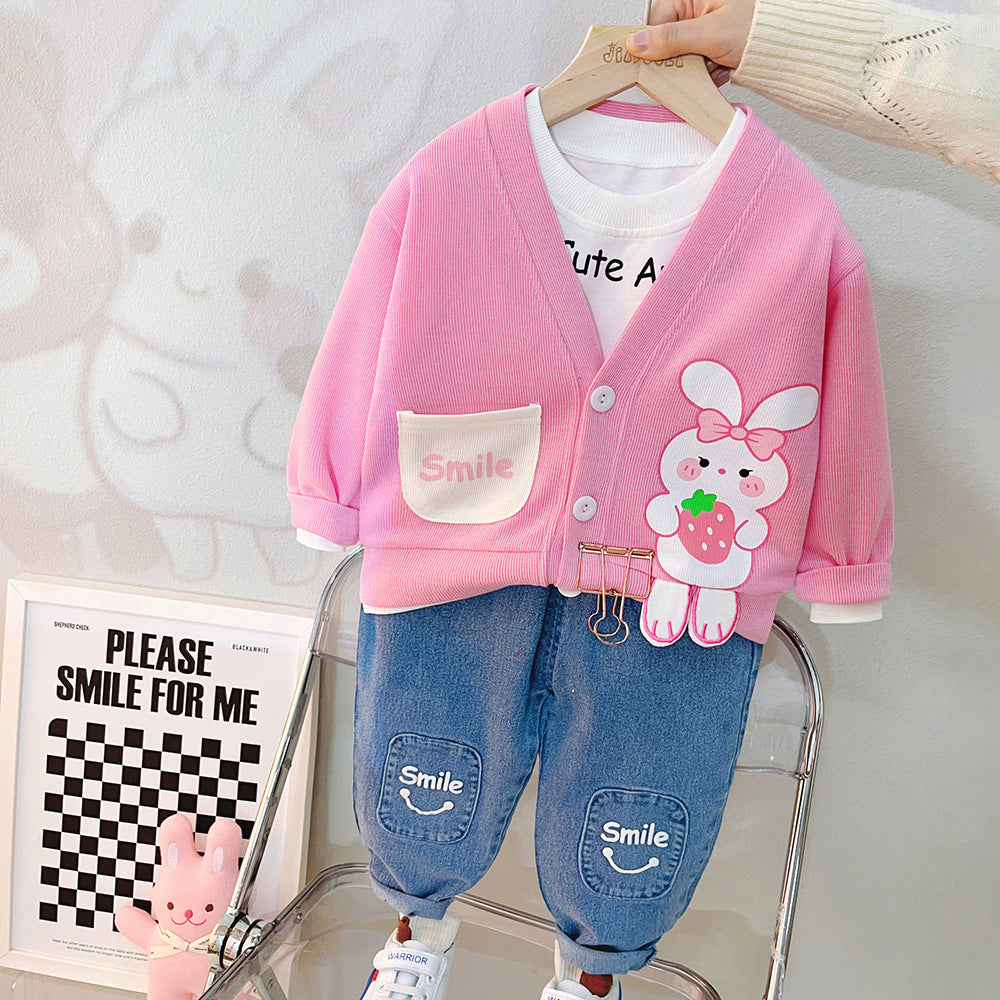 Children's clothes - Three-piece set cardigan, top, and pants